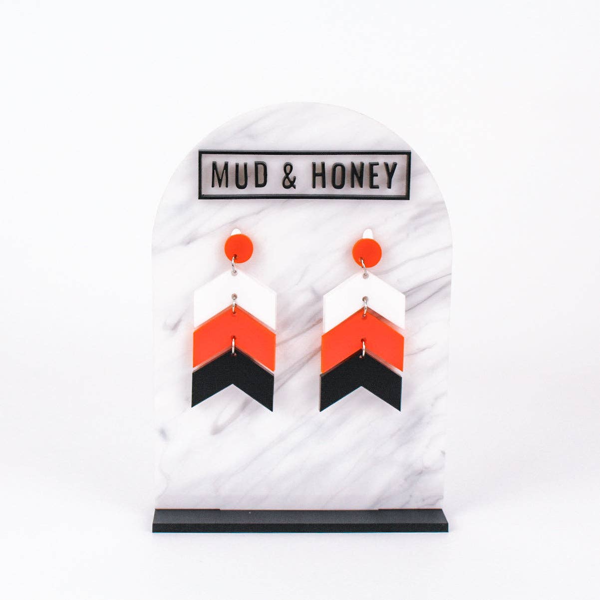 Chevron School Spirit Dangles - White/Orange/Black