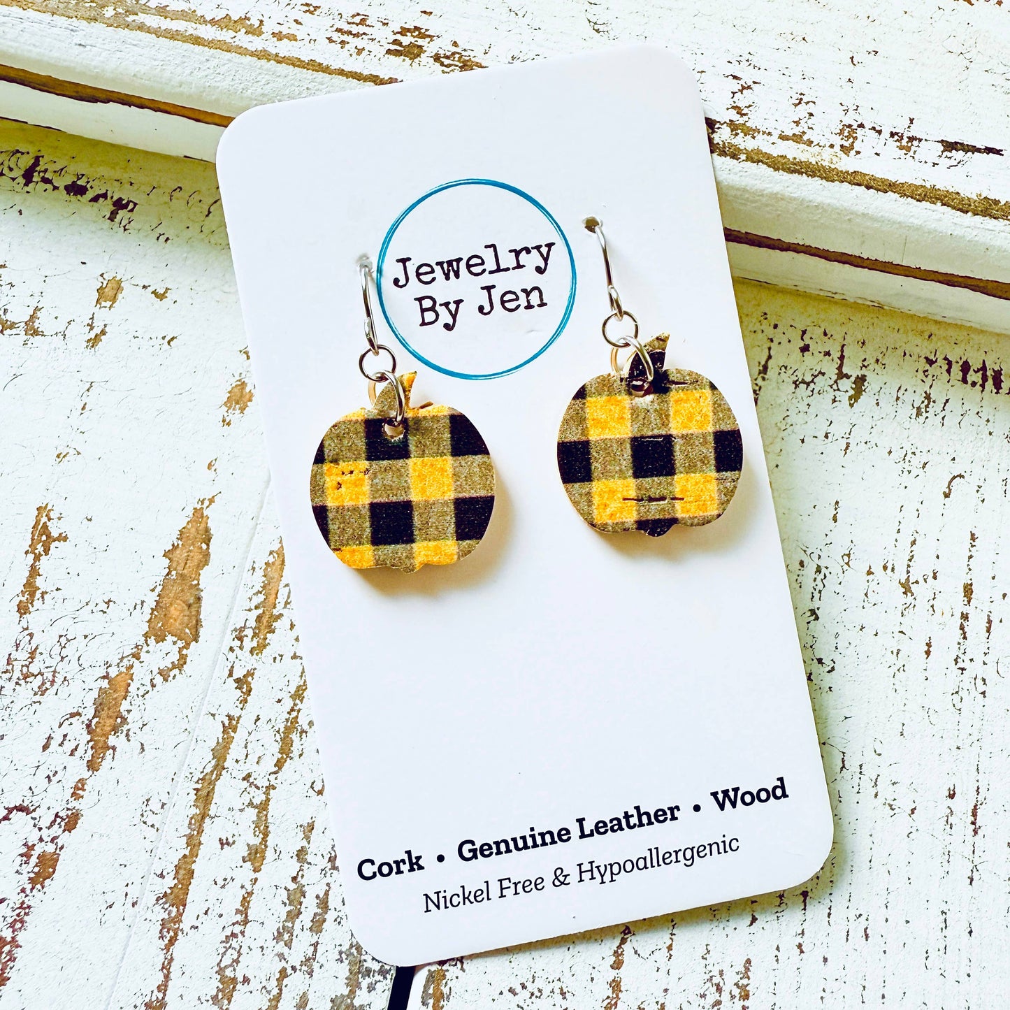 Mini Pumpkin Earrings: Yellow & Black Plaid