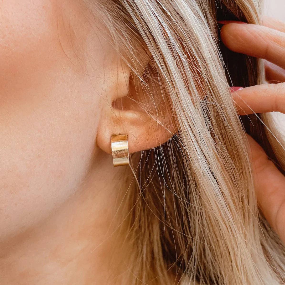 Thick Huggie Hoop Stud Earrings - Hypoallergenic, Handmade