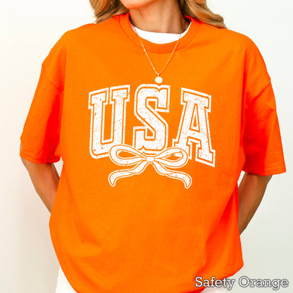 USA Coquette Bow July 4th Graphic Tee | Gildan 