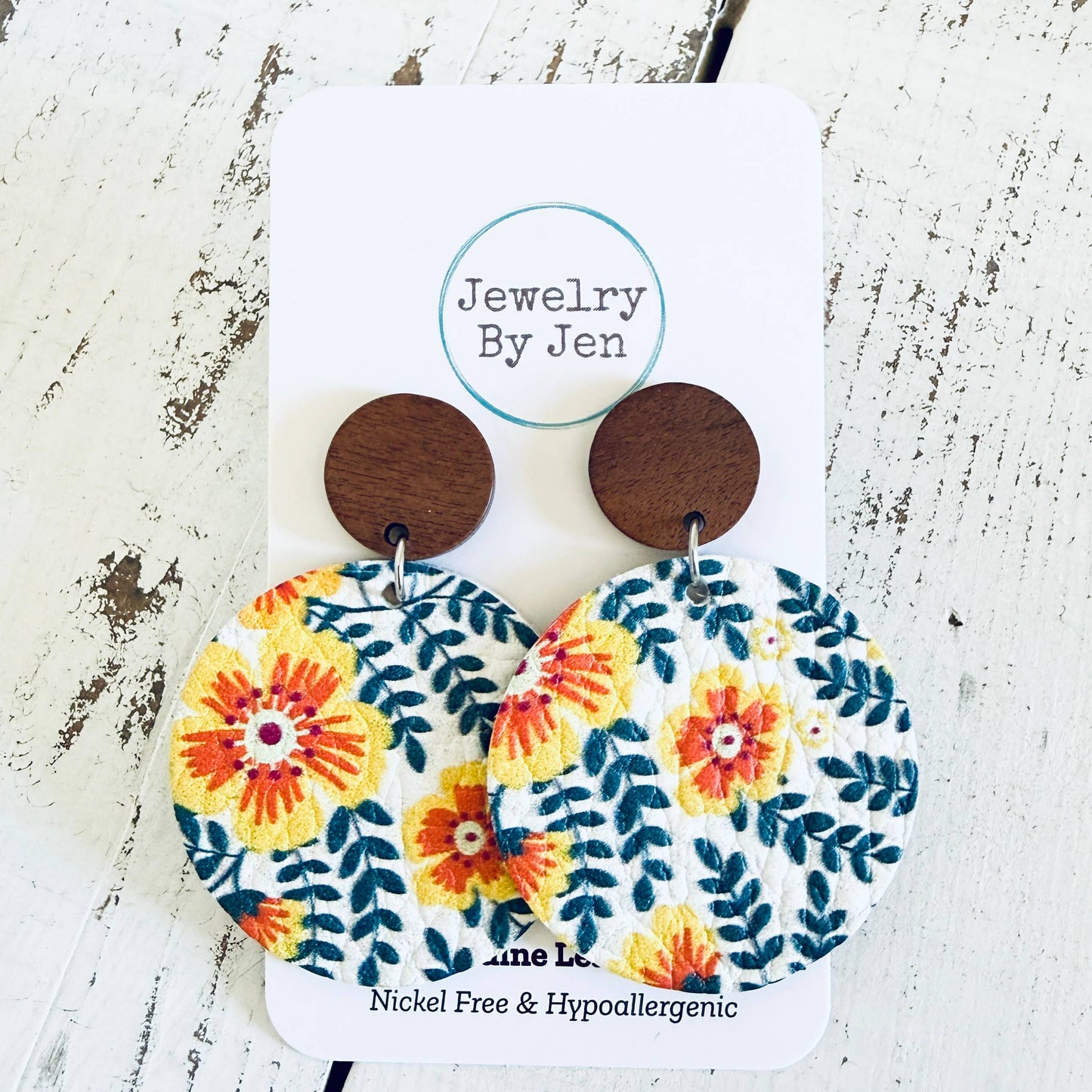 Wood Stud Earring: Golden Jasmine Flowers