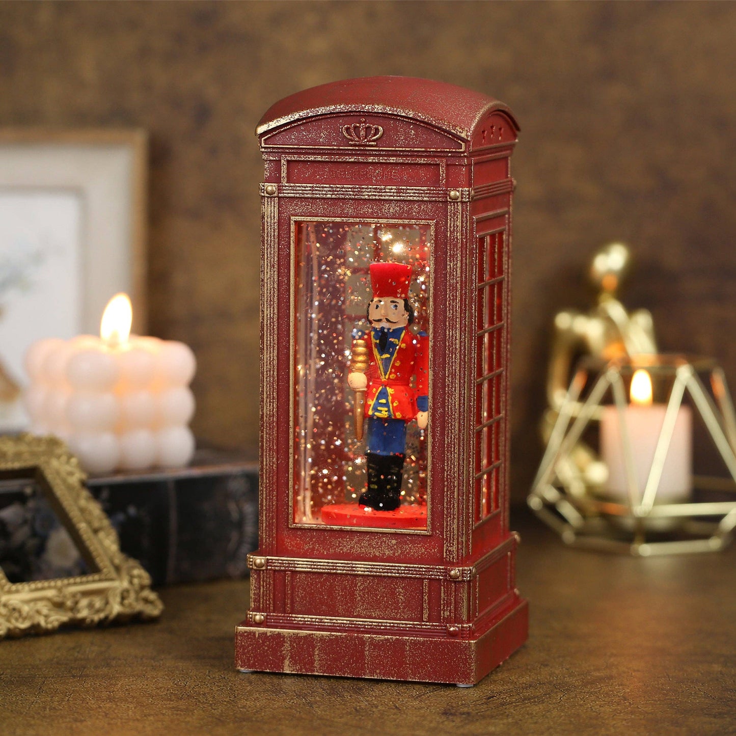 SINT Christmas Musical Phone Booth Snow Globe with King Scene for Christmas Decoration