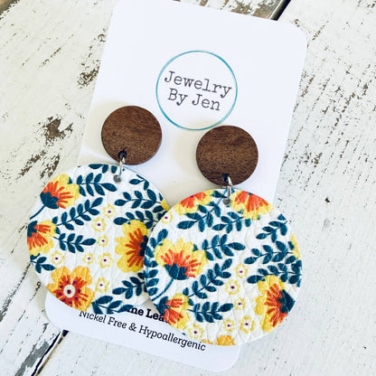 Wood Stud Earring: Golden Jasmine Flowers