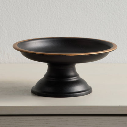 Pedestal Candle Plate Black and Gold Metal Display Accent