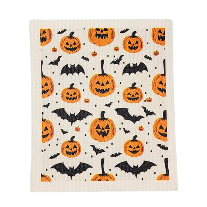 Pumpkins & Bats Halloween Swedish Dishcloth - Fall Decor