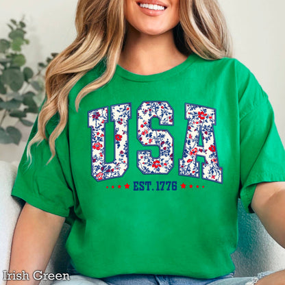 USA Floral  | July 4th Graphic Tee | Gildan