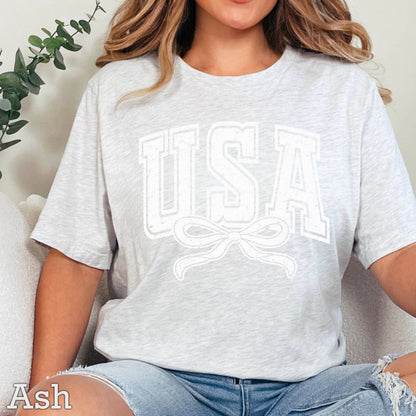 USA Coquette Bow July 4th Graphic Tee | Gildan 