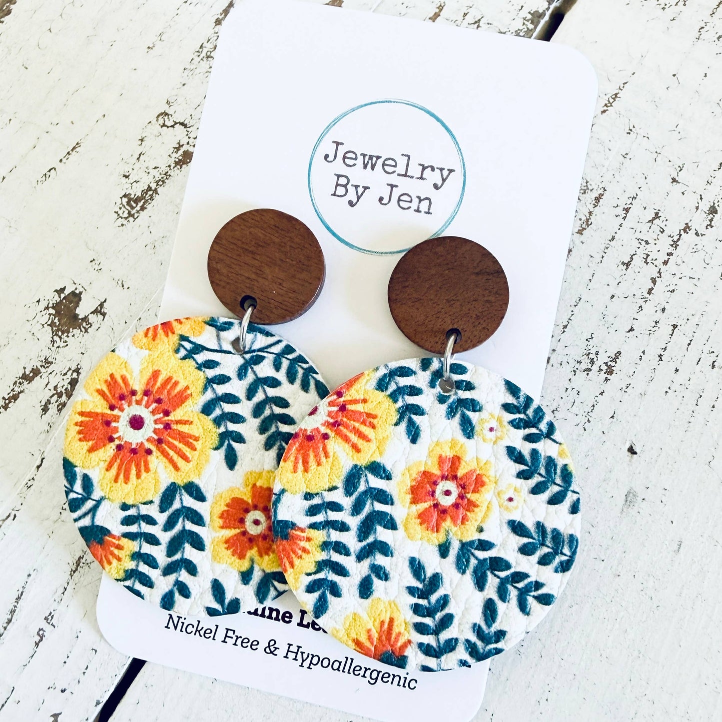 Wood Stud Earring: Golden Jasmine Flowers