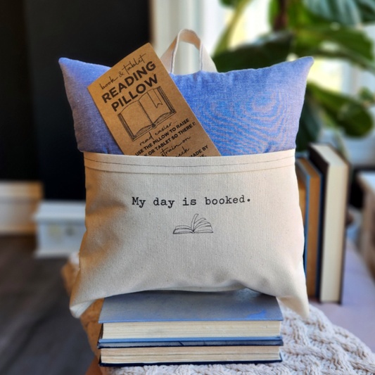 Reading Pillow- My Day is Booked, Chambray