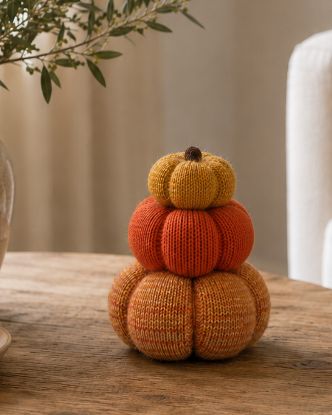 Stacked set of 3 Cozy Knit Pumpkins, Fall Home décor