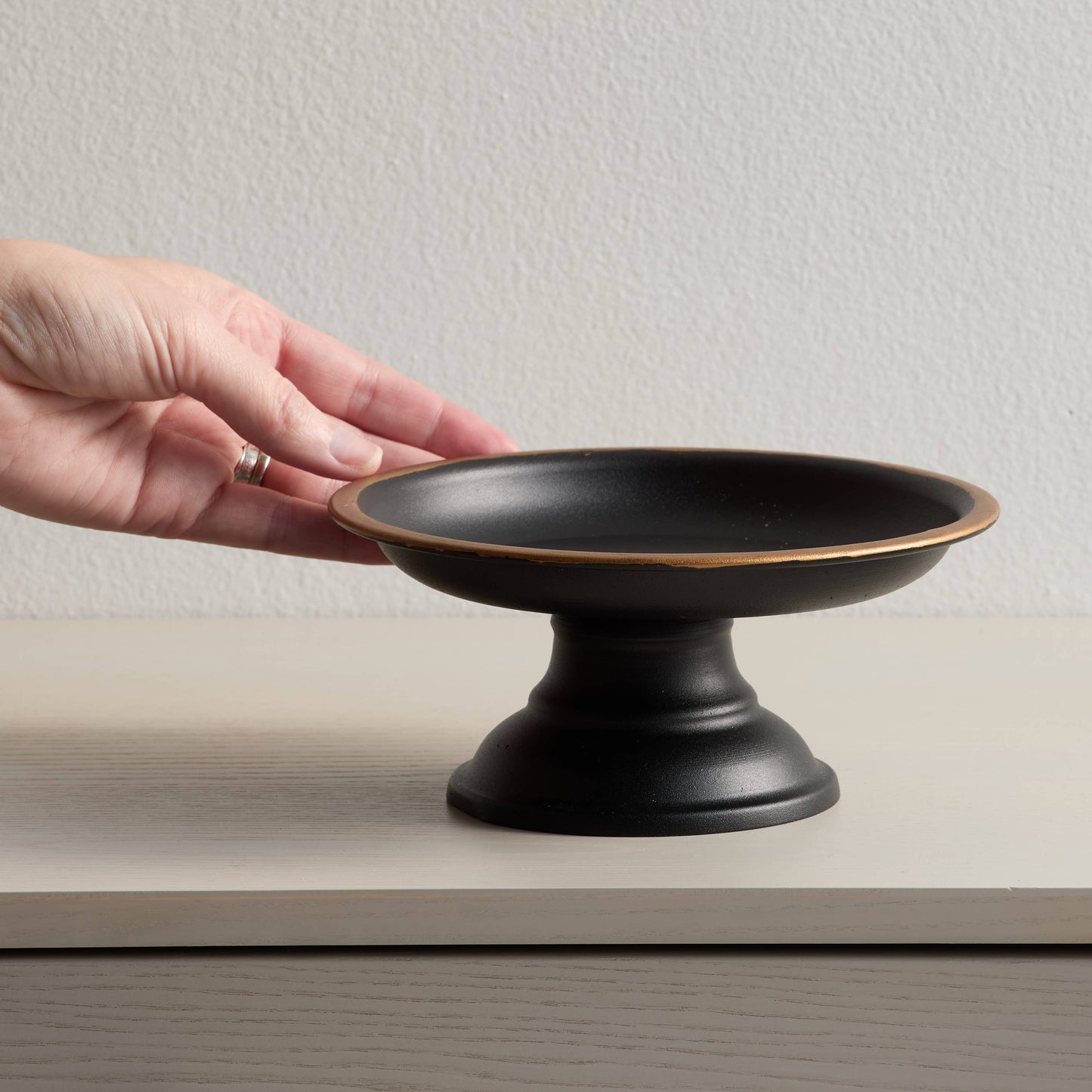 Pedestal Candle Plate Black and Gold Metal Display Accent