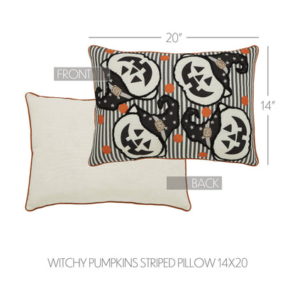 Halloween Spooky Witchy Pumpkin Stripe Throw Pillow 14x20 Fall Home Decor Accent