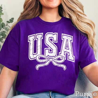 USA Coquette Bow July 4th Graphic Tee | Gildan 