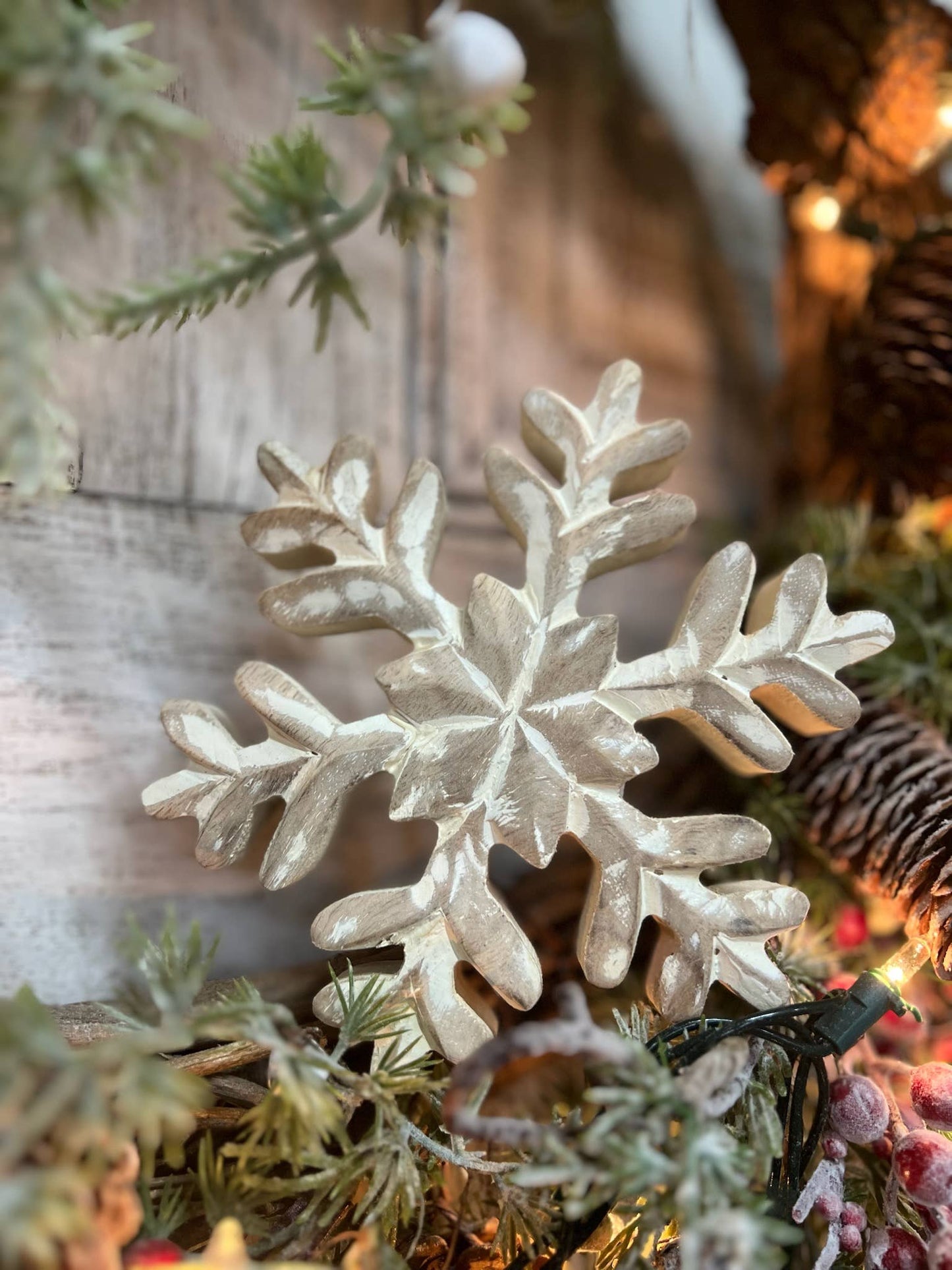 Whitewashed Wooden Snowflake 6x6in