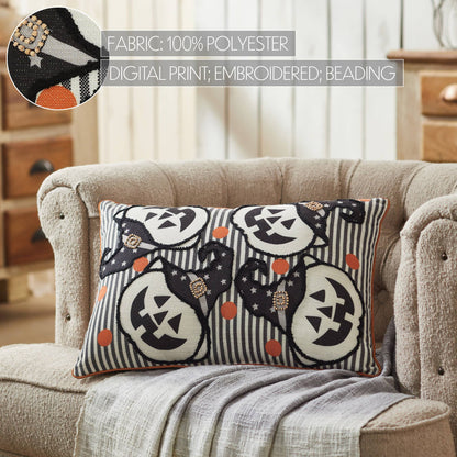 Halloween Spooky Witchy Pumpkin Stripe Throw Pillow 14x20 Fall Home Decor Accent