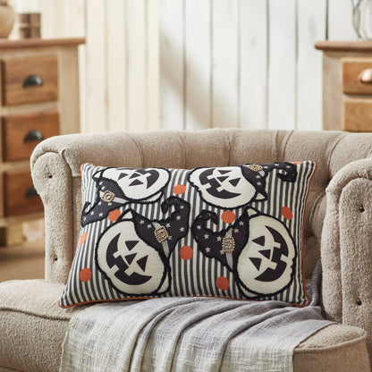 Halloween Spooky Witchy Pumpkin Stripe Throw Pillow 14x20 Fall Home Decor Accent