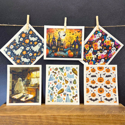 Pumpkins & Bats Halloween Swedish Dishcloth - Fall Decor