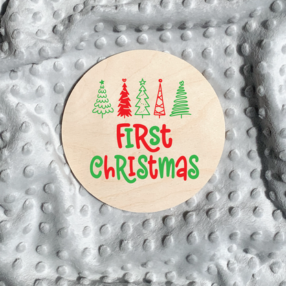 First Christmas Wood Round Baby Photo prop sign