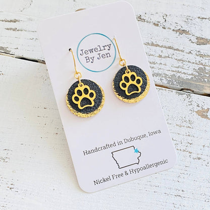 Paw Charm Earrings: Black & Gold