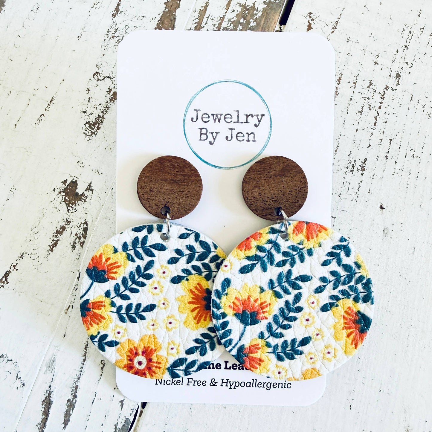 Wood Stud Earring: Golden Jasmine Flowers