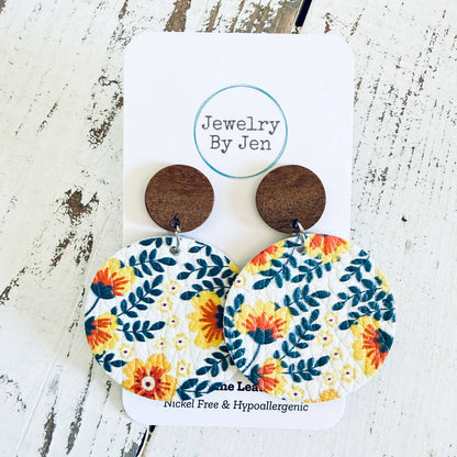 Wood Stud Earring: Golden Jasmine Flowers
