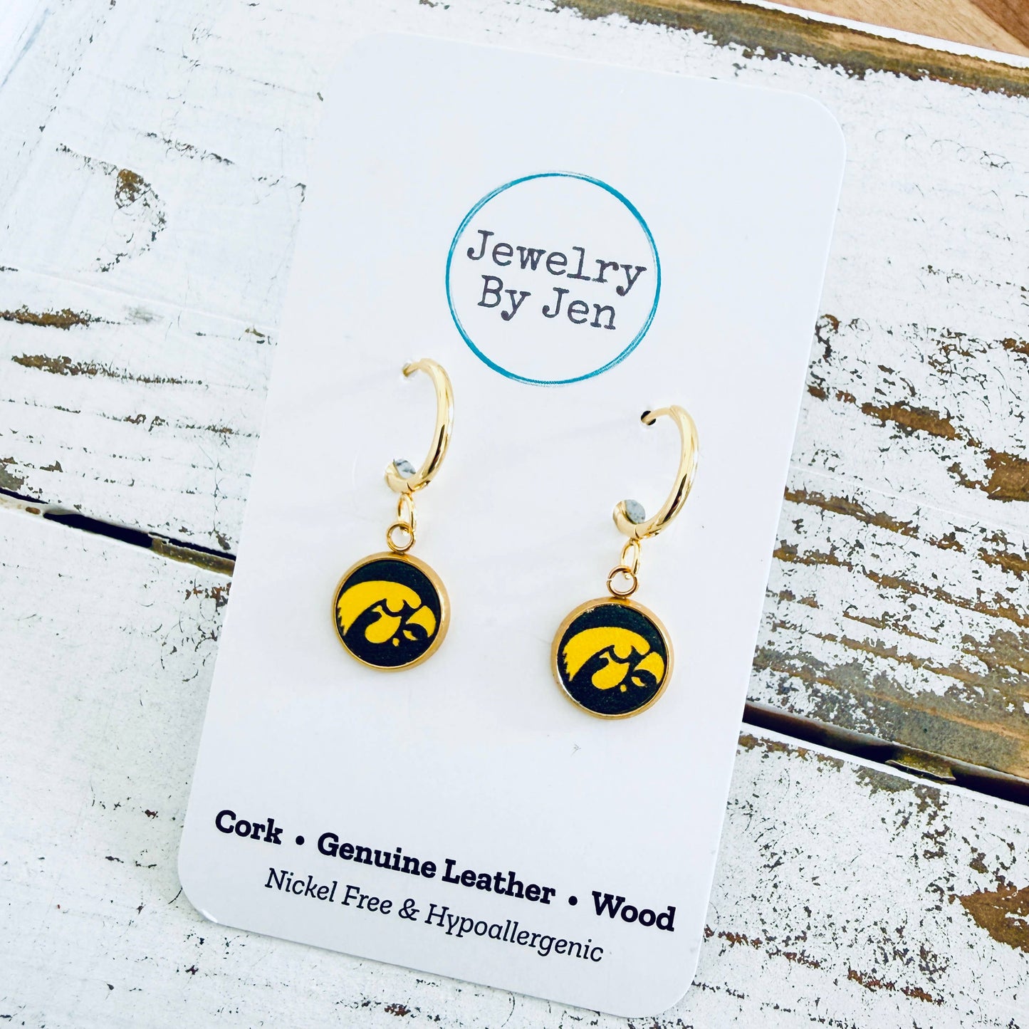 Iowa Hawkeyes Huggie Tigerhawk Earrings: Gold w/Black