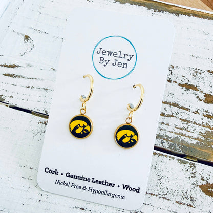 Iowa Hawkeyes Huggie Tigerhawk Earrings: Gold w/Black