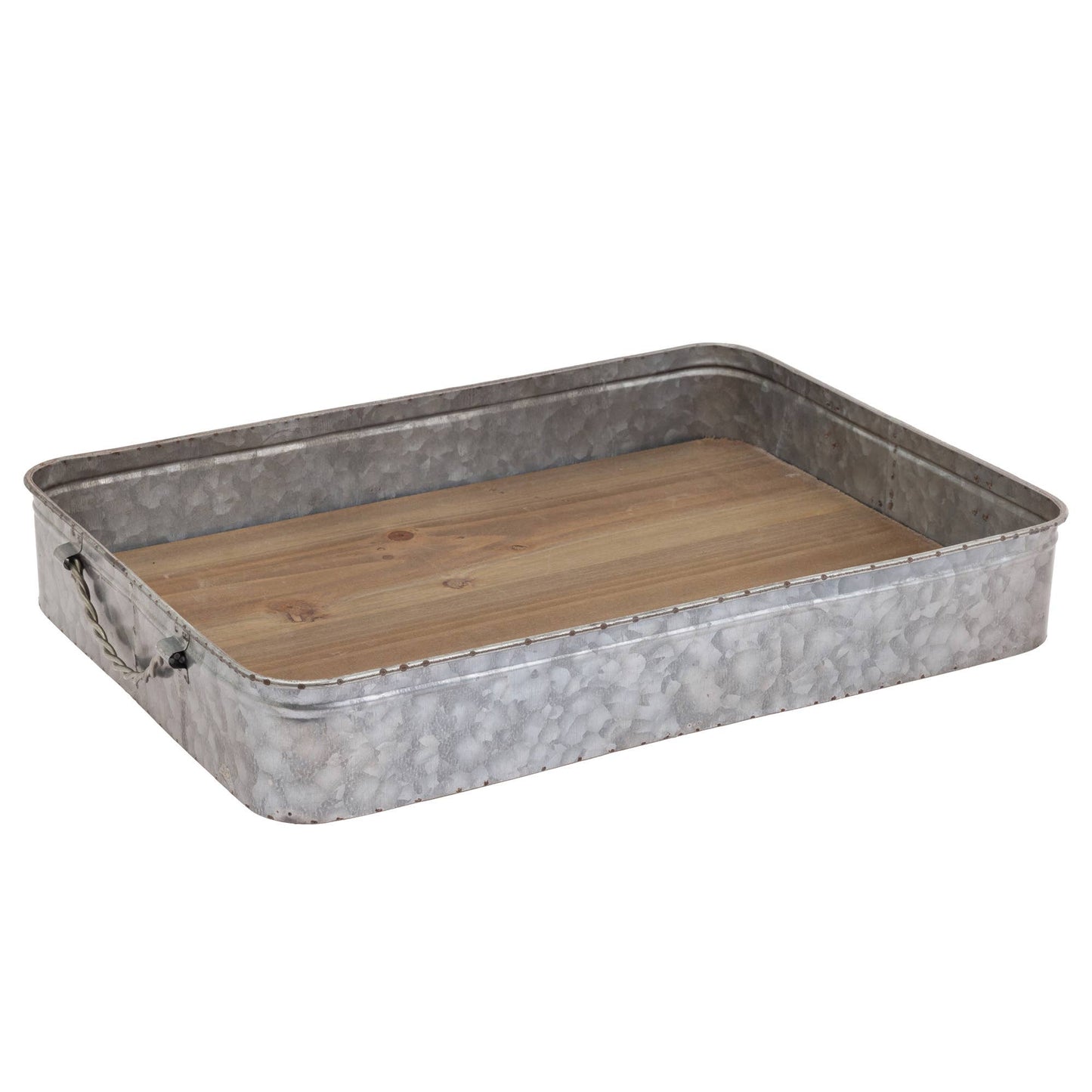 16.5" Long Wood & Metal Rectangle Serving Tray