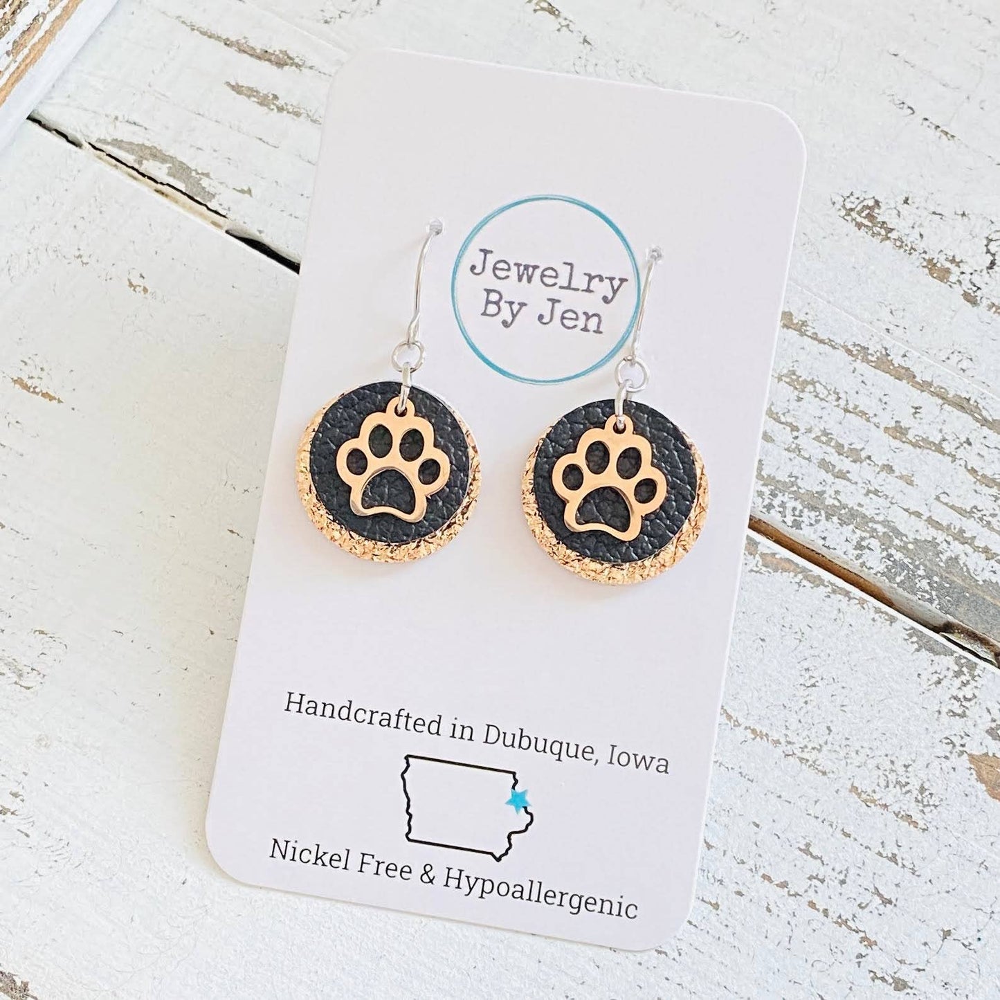 Paw Charm Earrings: Black & Rose Gold
