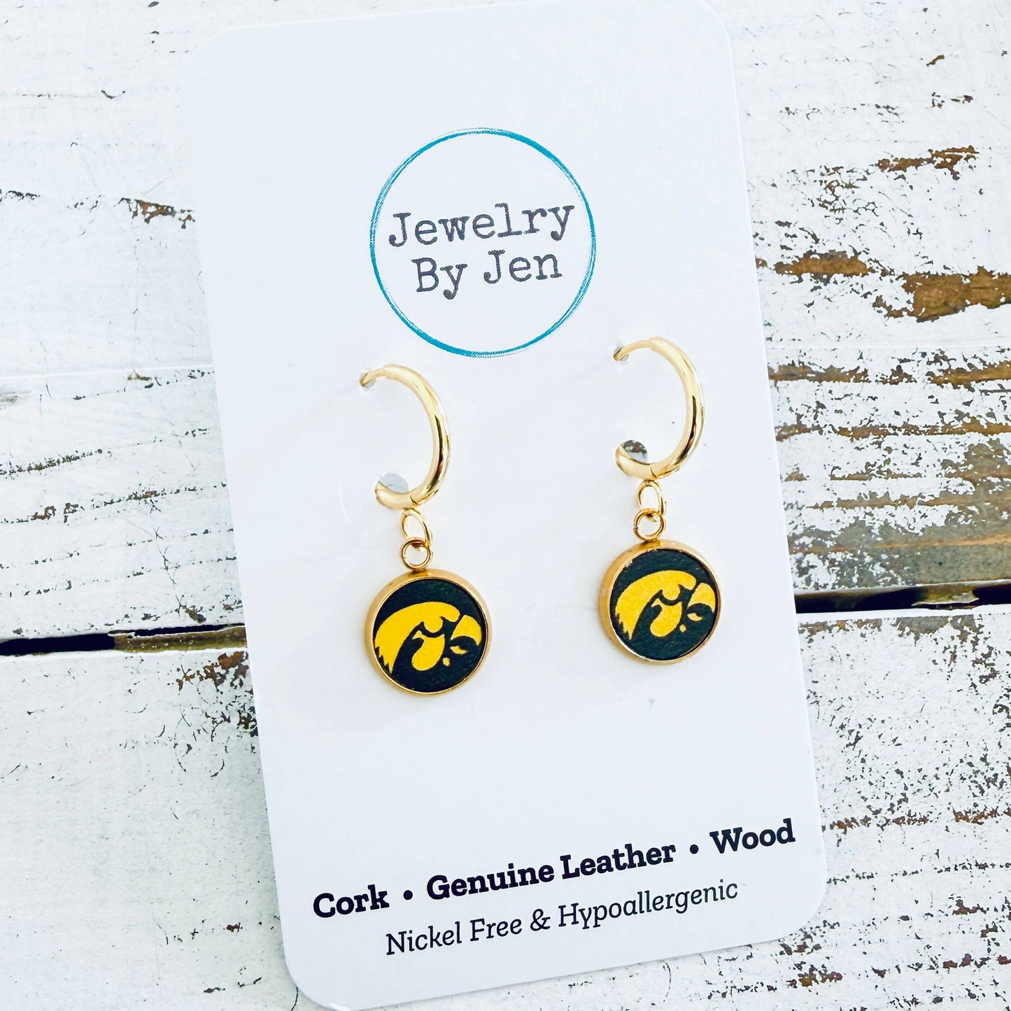 Iowa Hawkeyes Huggie Tigerhawk Earrings: Gold w/Black