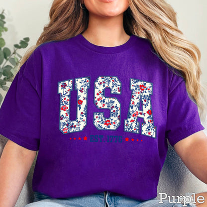 USA Floral  | July 4th Graphic Tee | Gildan