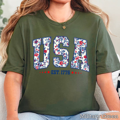 USA Floral  | July 4th Graphic Tee | Gildan