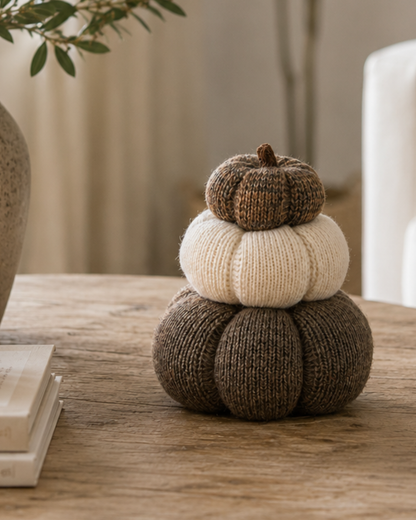 Stacked set of 3 Cozy Knit Pumpkins, Fall Home décor