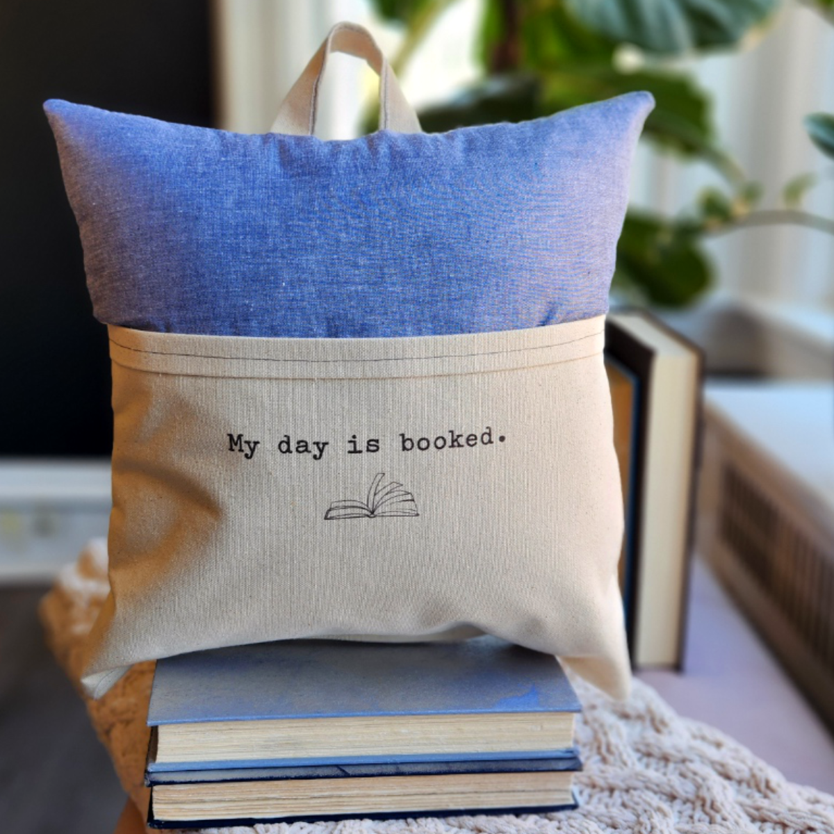 Reading Pillow- My Day is Booked, Chambray