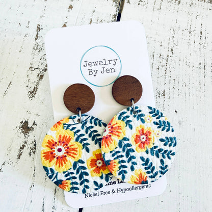 Wood Stud Earring: Golden Jasmine Flowers