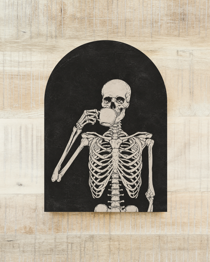 Skeleton with Coffee, Arch | Halloween Decor
