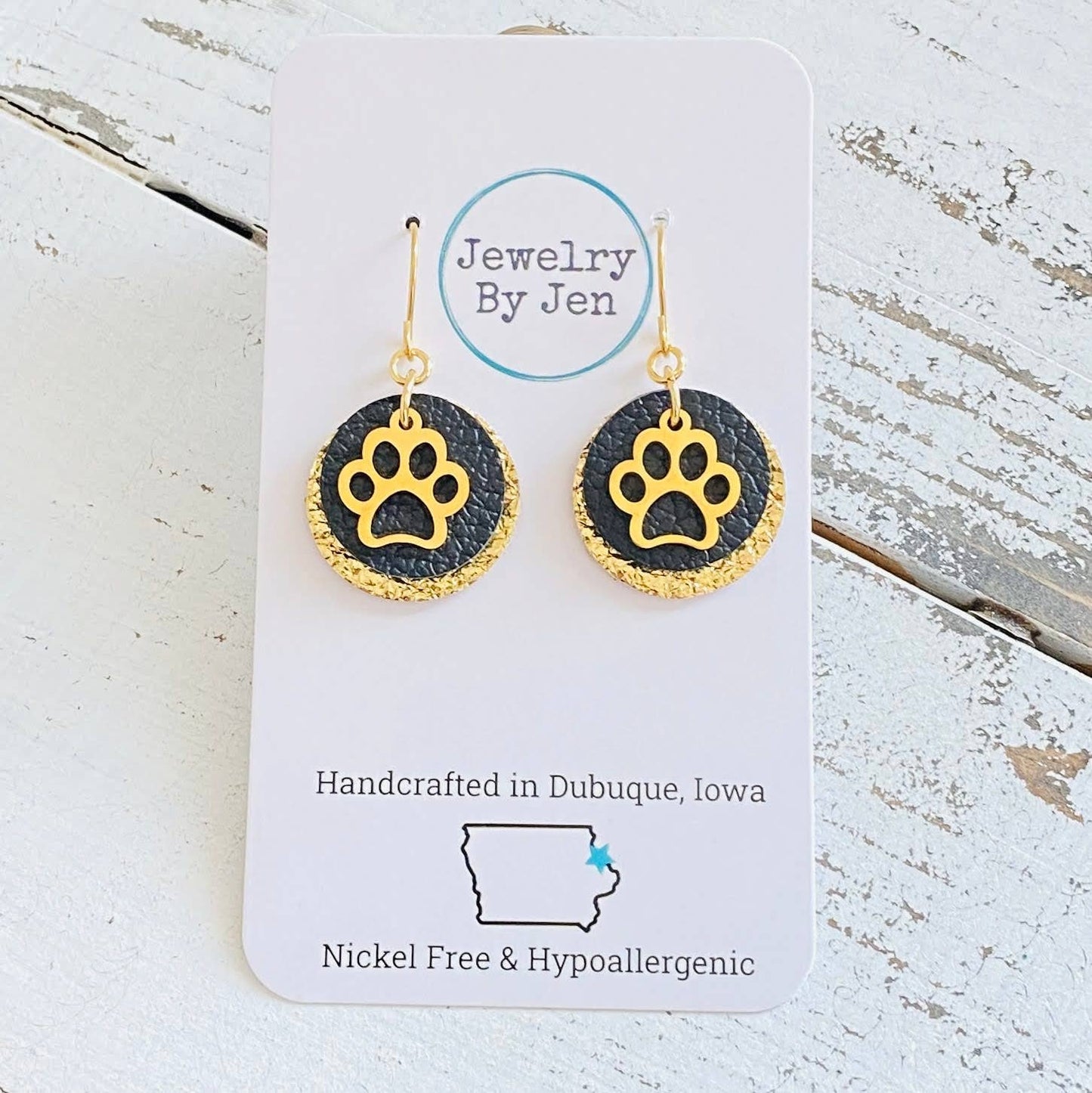 Paw Charm Earrings: Black & Gold
