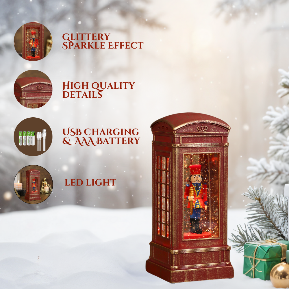 SINT Christmas Musical Phone Booth Snow Globe with King Scene for Christmas Decoration