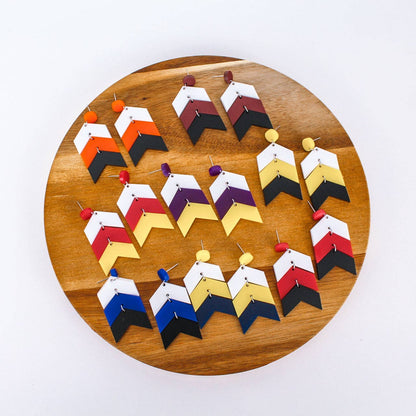 Chevron School Spirit Dangles - White/Red/Yellow