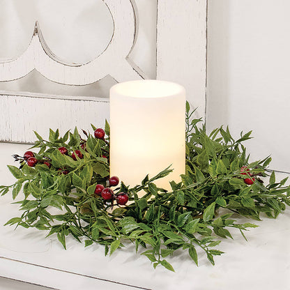 Lady Ruscus & Berries Candle Ring - 4.5"