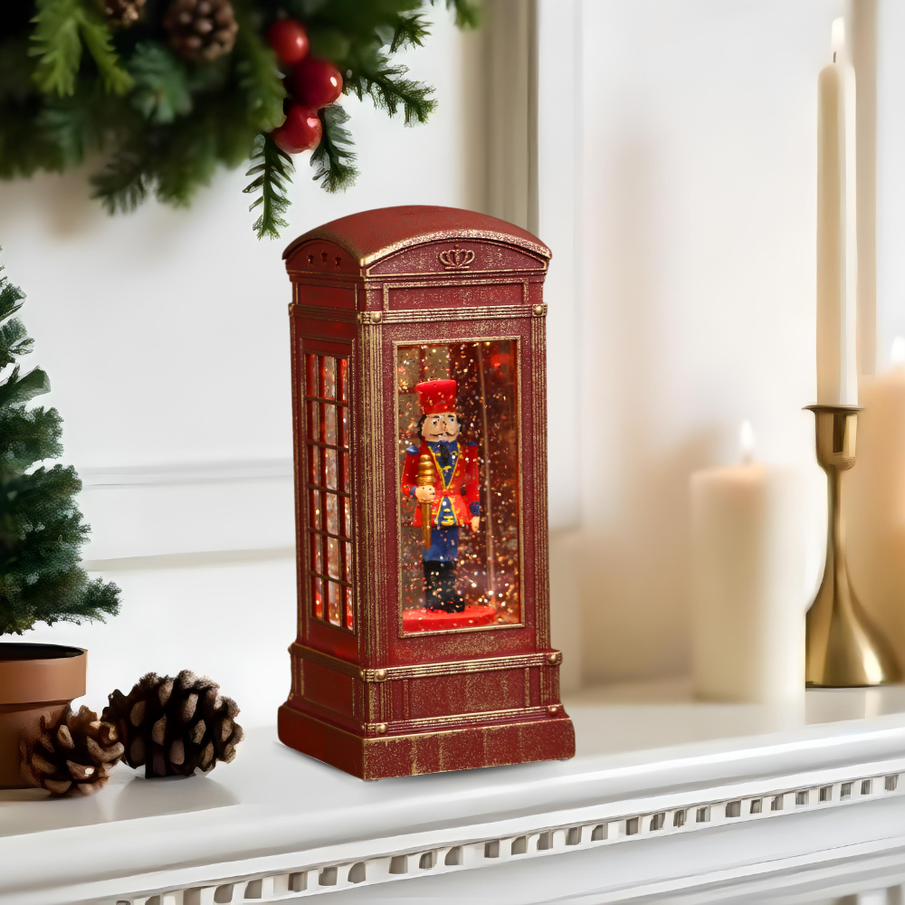 SINT Christmas Musical Phone Booth Snow Globe with King Scene for Christmas Decoration