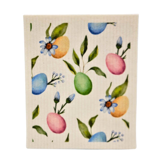 Easter Eggs & Flowers Swedish Dishcloth - Easter Decor