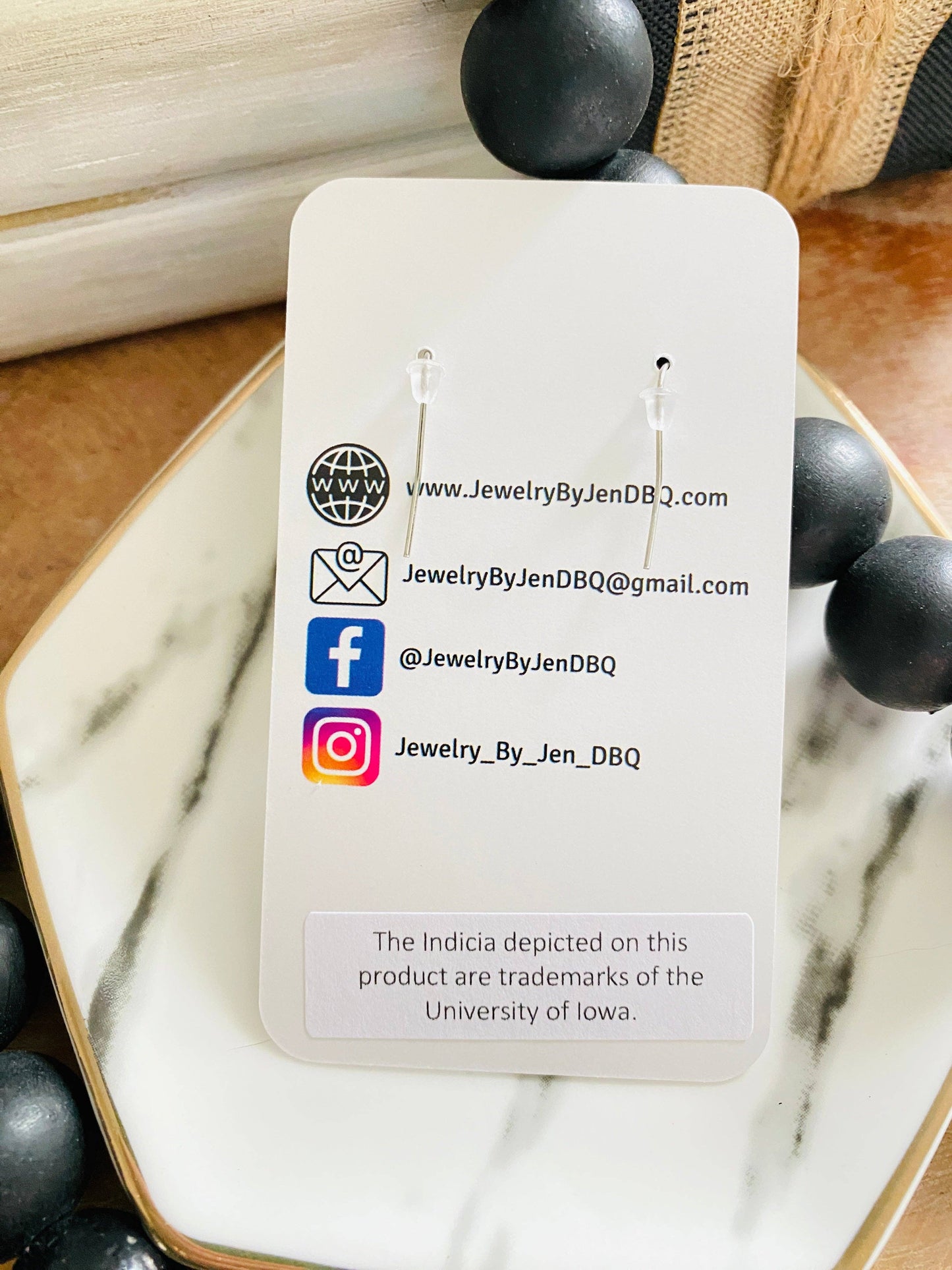 Iowa Hawkeyes "I" Black Teardrop (Small) Earrings