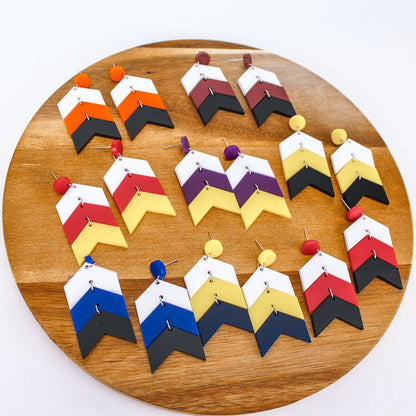 Chevron School Spirit Dangles - White/Red/Black