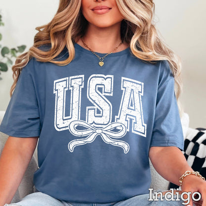 USA Coquette Bow July 4th Graphic Tee | Gildan 
