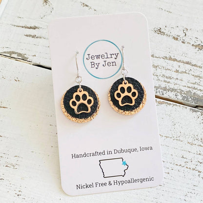 Paw Charm Earrings: Black & Rose Gold
