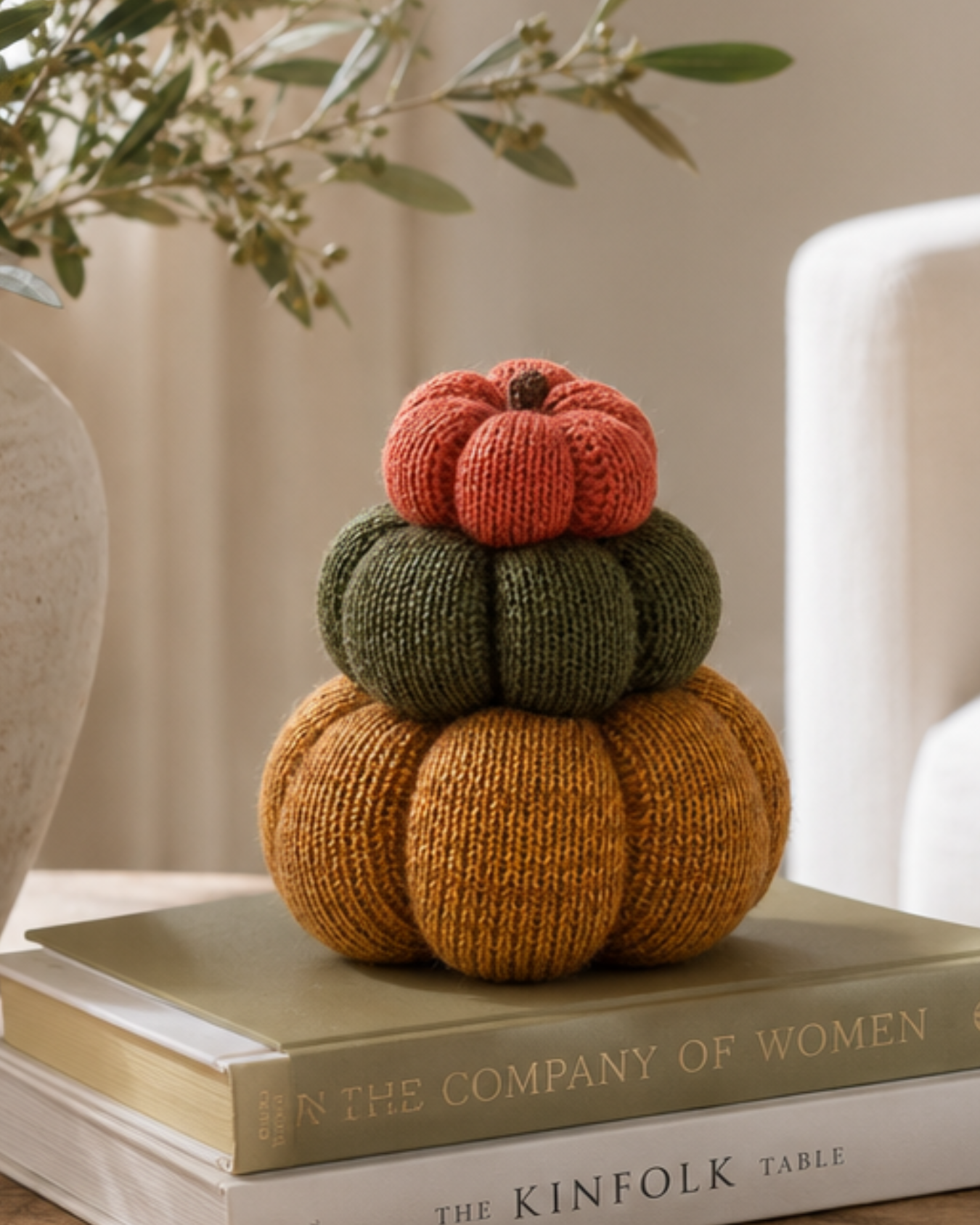 Stacked set of 3 Cozy Knit Pumpkins, Fall Home décor