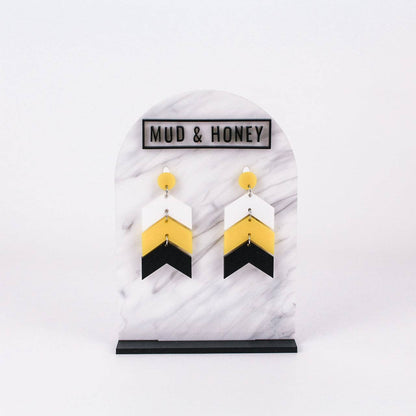 Chevron School Spirit Dangles - White/Yellow/Black