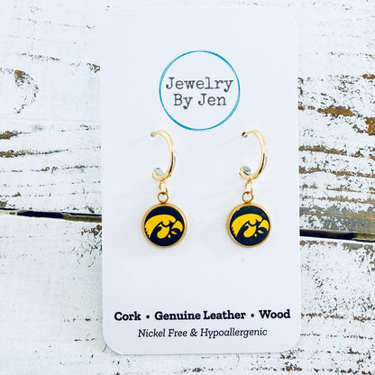 Iowa Hawkeyes Huggie Tigerhawk Earrings: Gold w/Black
