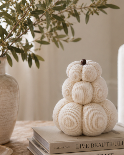 Stacked set of 3 Cozy Knit Pumpkins, Fall Home décor